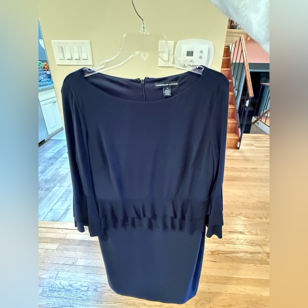 American Living Navy Ruffle Detail Sheath Dress – Size 12